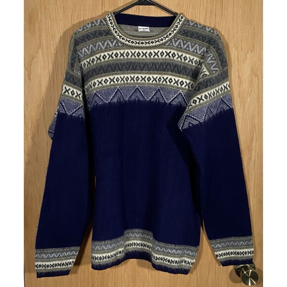 Aly Marka Alpaca Lama Sweater Jumper Fair Isle Navy Blue Wool Women's Sz XL - Picture 1 of 6